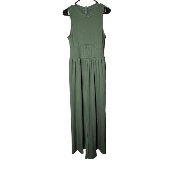 Cider Solid Green Sleeveless Wide Leg Jumpsuit - Picture 1 of 11